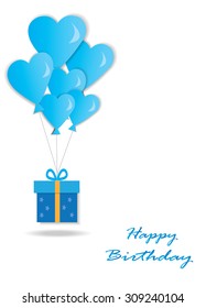Greeting card with gift box and balloon in paper cutout style