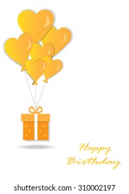 Greeting card with gift box and balloon in paper cutout style
