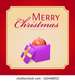 Greeting card with gift box, Christmas ball