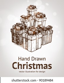 Greeting card with gift box and copy space, vector illustration