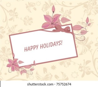 greeting card with gift box decorated with flowers