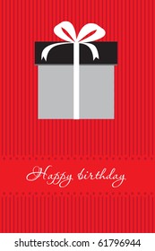 Greeting card with gift box on red background