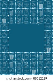 Greeting card with gift box on blue background