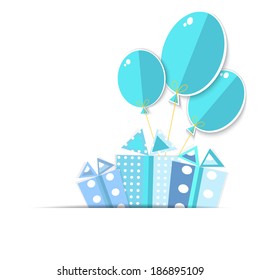 Greeting card with a gift boxes and balloons.  Vector EPS10.