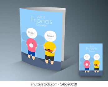 Greeting card or gift card with illustration of friends on abstract grey background.