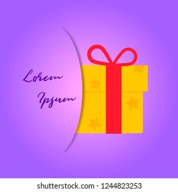 Greeting card with gift. Vector illustration with lettering.