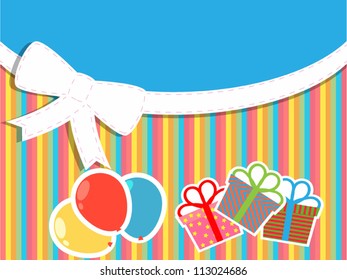 greeting card with gifts, balloons