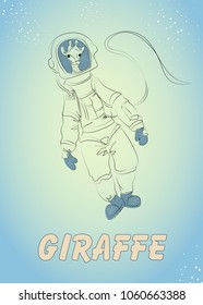 greeting card with a giraffe astronaut
