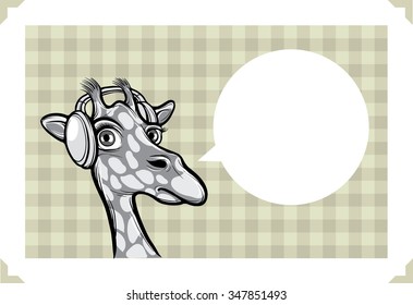 Greeting card with giraffe in headphones - place your custom text