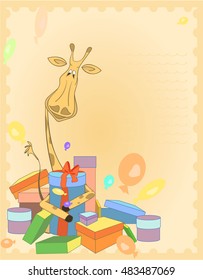 greeting card with giraffe and presents