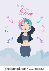 Greeting card with a girl for March 8