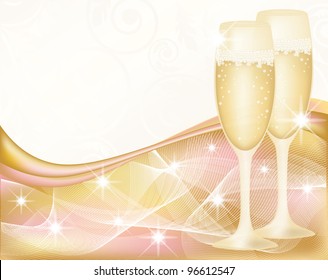 Greeting card with glasses champagne, vector illustration