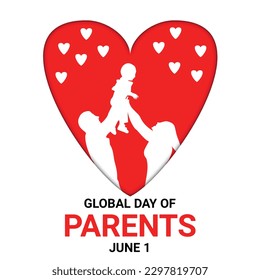 Greeting card for Global Day of Parents with a silhouette of a family and hearts. Vector illustration