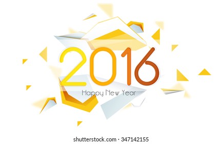 Greeting card with glossy abstract design for Happy New Year 2016 celebration.