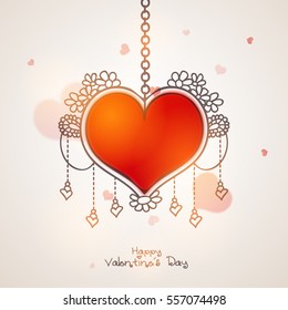 Greeting card with glossy floral design decorated Heart for Happy Valentine's Day Celebration.