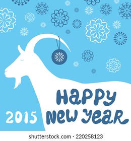 Greeting card with a goat. Happy New Year and Merry Christmas. Vector background.