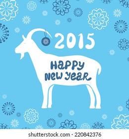 Greeting card with a goat. Happy New Year and Merry Christmas. Vector background.