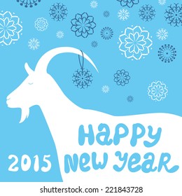 Greeting card with a goat. Happy New Year and Merry Christmas. Vector background.