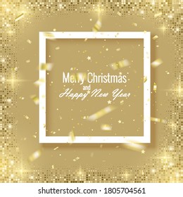 Greeting card with gold background with glitter texture, Christmas greeting card, vector eps 10 illustration