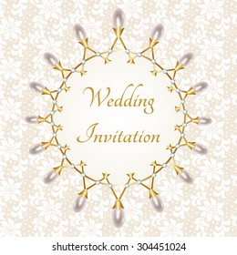 Greeting card with a gold frame decorated with pearls