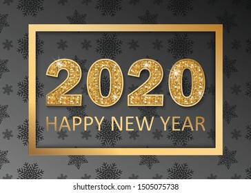 Greeting card with a gold inscription Happy New Year 2020. Vector illustration.
