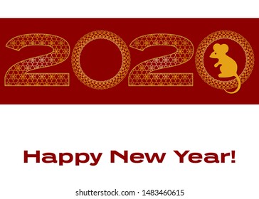 Greeting card with gold mouse, great design for any purposes. Abstract vector background. New year 2020. Floral graphic design.