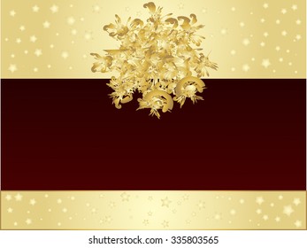  Greeting Card With Gold Ribbon, Christmas Background With Place For Your Text