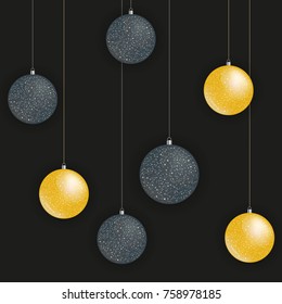 Greeting card with golden and black Christmas balls Vector