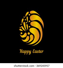 Greeting card with golden easter egg. Happy Easter illustration. 