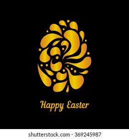 Greeting card with golden easter egg. Happy Easter illustration. 