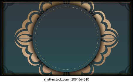 Greeting card with a gradient of green color with a gold ornament mandala for your congratulations.