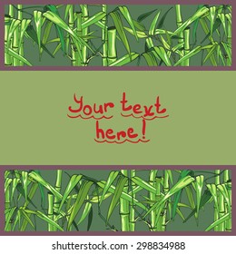 Greeting card with green bamboo, can be used as invitation card for wedding, birthday and other holiday and summer background. Vector illustration. Used Crop.
