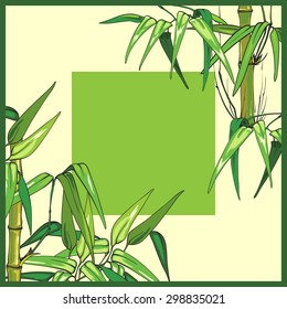 Greeting card with green bamboo, can be used as invitation card for wedding, birthday and other holiday and summer background. Vector illustration. Used Crop.