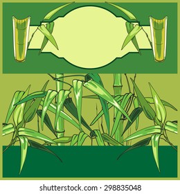 Greeting card with green bamboo, can be used as invitation card for wedding, birthday and other holiday and summer background. Vector illustration. Used Crop.