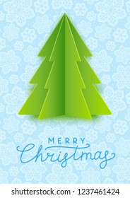 Greeting card with green paper Christmas tree