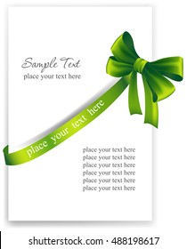 Greeting card with a green ribbon. Vector image 