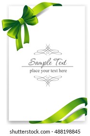 Greeting card with a green ribbon. Vector image 