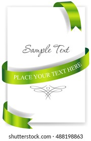 Greeting card with a green ribbon. Vector image 