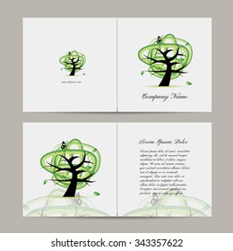 Greeting card with green tree. Vector illustration