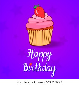 greeting card greetings happy birthday with chocolate cake with strawberries