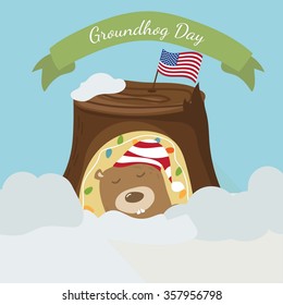 Greeting card to groundhog day. Beginning spring. Vector