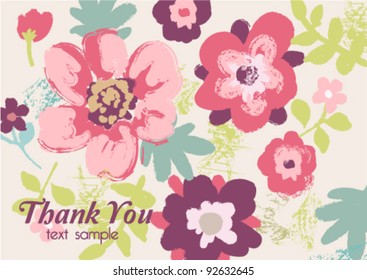 Greeting Card with grunge hand draw floral on background