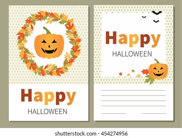 Greeting card for Halloween. Autumn, Fall. Pumpkin. Vector illustration.