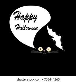 Greeting card for Halloween with a black cat