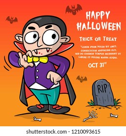 greeting card halloween with cartoon illustration draculla