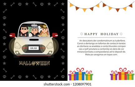 Greeting card Halloween costume kids. vector illustration