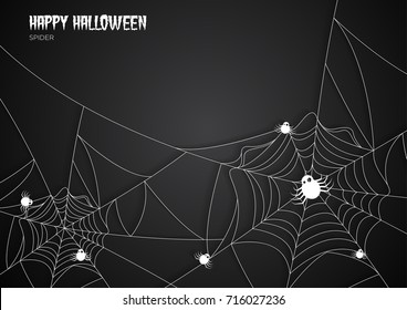 greeting card Halloween night spiders web background.Vector illustration.