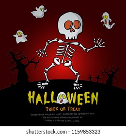 greeting card for halloween, poster design with cartoon illustration