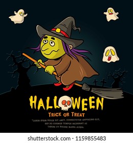 greeting card for halloween, poster design with cartoon illustration