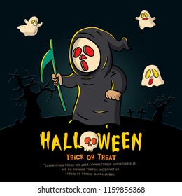 greeting card for halloween, poster design with cartoon illustration